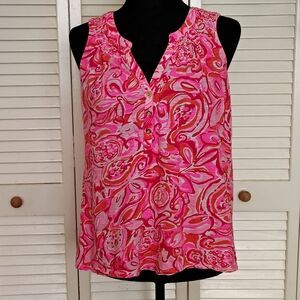 Lilly Pulitzer Vibrant Pink Paisley Sleeveless Blouse Size M – Good